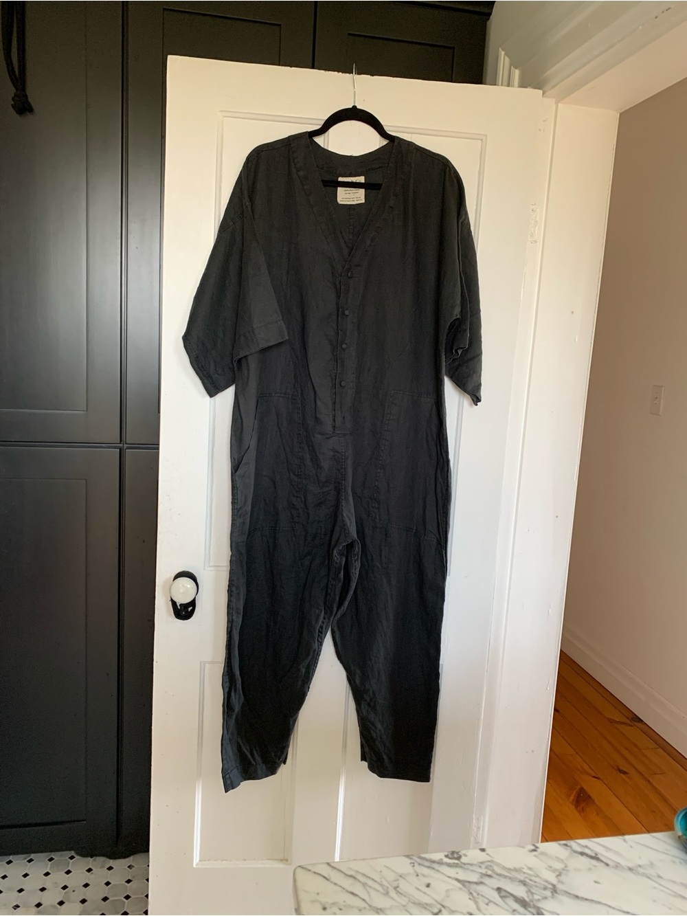 Everyday Black V-Neck Button-Front Jumpsuit